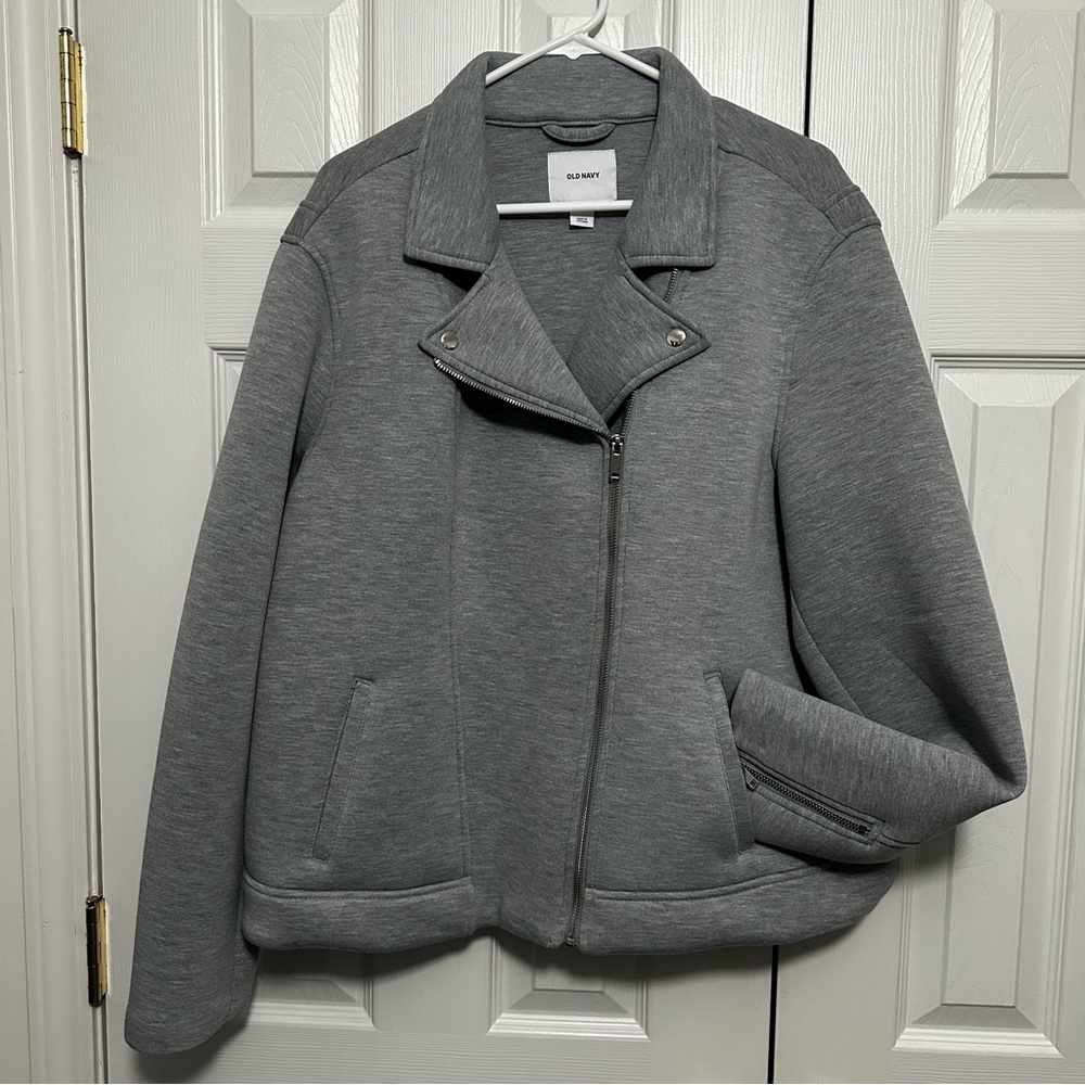 Scuba-Knit Moto Jacket Heather Gray 2XL NWOT Old Navy